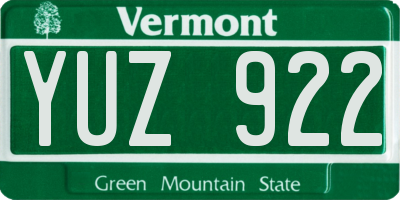 VT license plate YUZ922