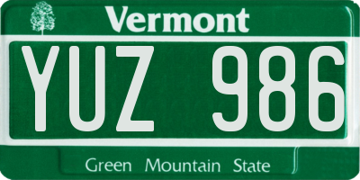 VT license plate YUZ986