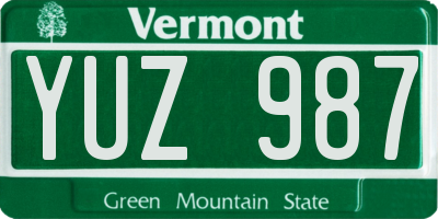VT license plate YUZ987
