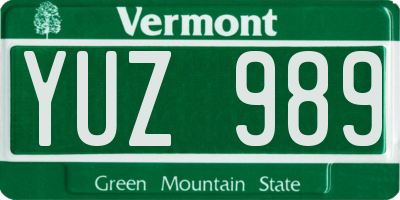 VT license plate YUZ989