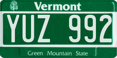 VT license plate YUZ992