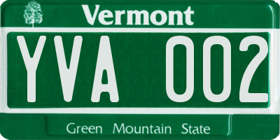 VT license plate YVA002