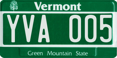 VT license plate YVA005