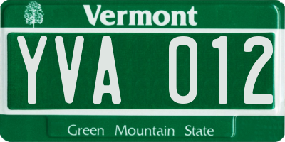 VT license plate YVA012