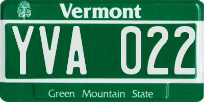VT license plate YVA022