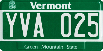 VT license plate YVA025