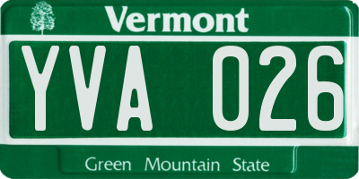 VT license plate YVA026