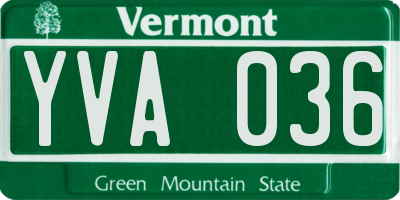 VT license plate YVA036