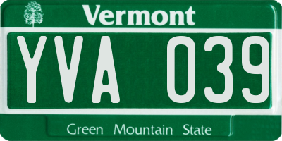 VT license plate YVA039