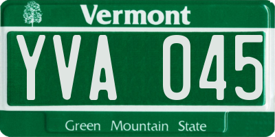 VT license plate YVA045