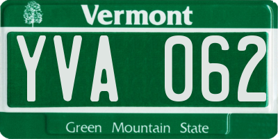 VT license plate YVA062