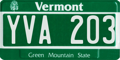 VT license plate YVA203