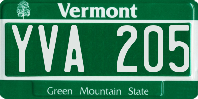 VT license plate YVA205