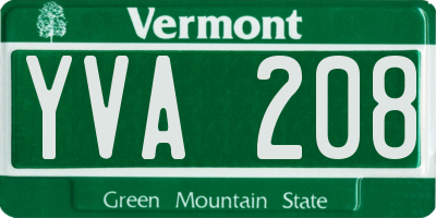 VT license plate YVA208