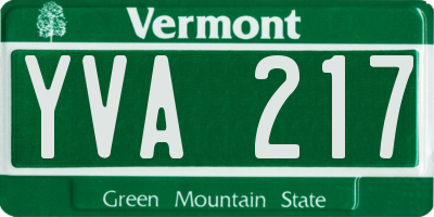 VT license plate YVA217