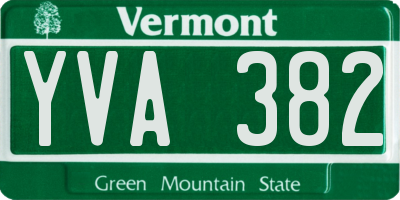 VT license plate YVA382