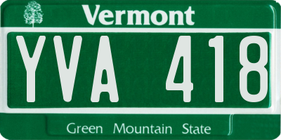 VT license plate YVA418