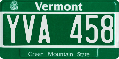 VT license plate YVA458