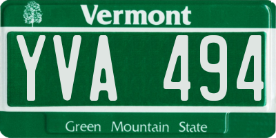 VT license plate YVA494