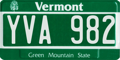 VT license plate YVA982