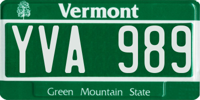 VT license plate YVA989