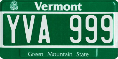 VT license plate YVA999