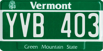 VT license plate YVB403