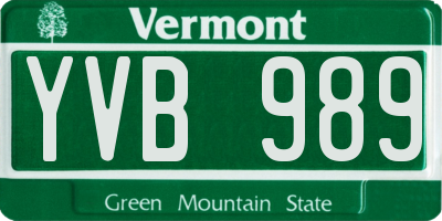 VT license plate YVB989