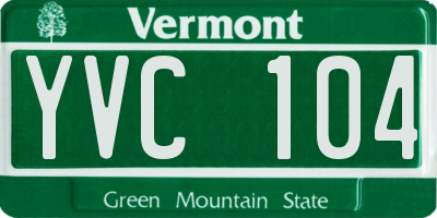 VT license plate YVC104