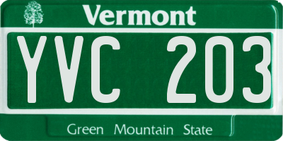VT license plate YVC203