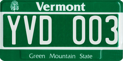 VT license plate YVD003