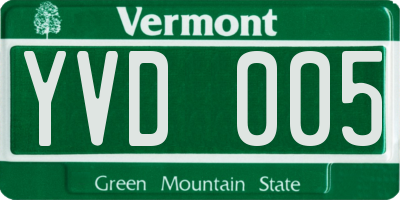 VT license plate YVD005