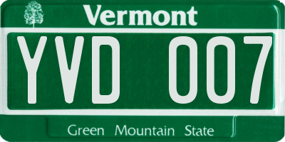 VT license plate YVD007