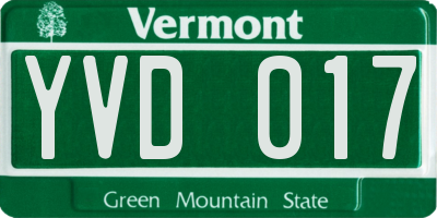 VT license plate YVD017