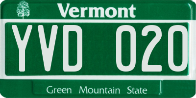 VT license plate YVD020