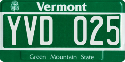 VT license plate YVD025