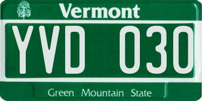 VT license plate YVD030