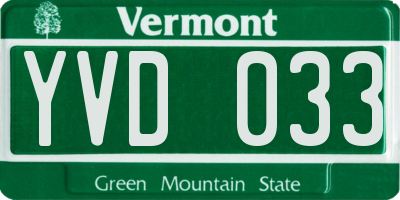 VT license plate YVD033