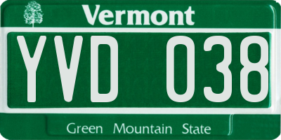 VT license plate YVD038