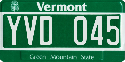 VT license plate YVD045