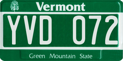 VT license plate YVD072