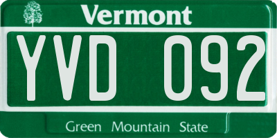 VT license plate YVD092