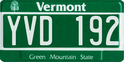 VT license plate YVD192