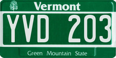 VT license plate YVD203