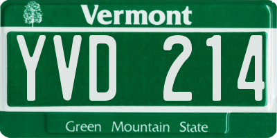 VT license plate YVD214