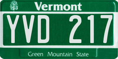 VT license plate YVD217
