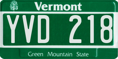 VT license plate YVD218