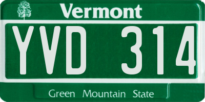 VT license plate YVD314