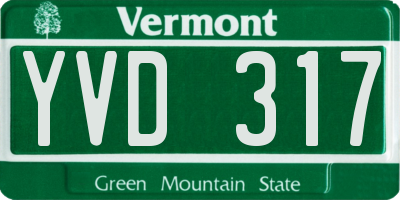 VT license plate YVD317