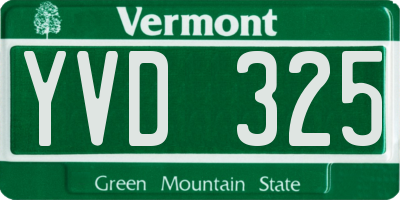 VT license plate YVD325